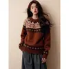 Outono/Inverno 2026 Novo Estilo Coreano Retrô Tricô Quente Jacquard Fair Isle Suéter Roupa Externa Camada Base Top para Mulheres Tendência