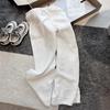 Pantalones Casuales Delgados de Lino de Algodón Blanco para Mujer