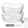 Tigela de vidro estilo japonês com aro dourado, prato de frutas transparente, tigela de salada de legumes moderna, louça para pratos frios e macarrão para uso doméstico