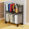 Estante Grande Capacidade Móvel com Rodas Multi-Camadas de Ferro Forjado Rack de Armazenamento de Chão Estante para Armazenamento de Livros de Estudante Estante de Mesa