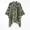 Chal de punto grueso a cuadros con borlas para Otoño e Invierno, Chal bufanda cálido con borlas, Accesorio cálido de moda jacquard a rayas