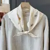 Bufanda Triangular Bordada para Dama 100% Algodón Puro, Bufanda de Cuello Artística Floral, Pañuelo para la Cabeza, Estilo Japonés de Primavera y Otoño, Amigable con la Piel
