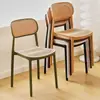 Cadeira de Rattan Estilo Nórdico Doméstica de Plástico Cadeira de Jantar Empilhável Cadeira para Mesa de Mahjong com Encosto Lazer ao Ar Livre Cadeira para Apartamento Pequeno Cadeira de Sala de Jantar