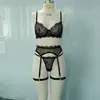 Conjunto sexy de encaje para pestañas de verano, estilo nuevo, transparente, con sujetador con aros, portaligas y aro para pierna, conjunto de lencería de deseo puro