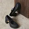 Sapatos Pretos de Salto Alto e Baixo Estilo Francês para Mulheres, Novo Modelo Primavera 2026, Adequados para Combinar com Vestidos, Sapatos Baixos de Couro Mary Jane
