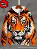 Sudadera con capucha 3D de animal realista única - Patrón de tigre, leopardo, jirafa, sudadera con capucha casual para pareja