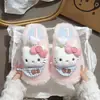 Lindas pantuflas de felpa con lazo de dibujos animados para mujer, nuevo estilo otoño/invierno 2026, adecuadas tanto para interiores como para exteriores, pantuflas de algodón con suela gruesa para días de pereza