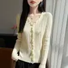 Terciopelo amigable con la piel 2026 transfronterizo otoño e invierno nuevo suéter de punto base cárdigan suéter para mujer suelto con volantes y cuello en V