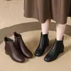 Otoño 2026 Nuevo Estilo Botines de Piel Suave Punta Cuadrada Tacón Bajo Cremallera Lateral Tacón Grueso Piel Suave Para Pies de Madre No Cansan Botas de Piel Moda