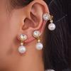 Xinyixinxin Joyería Nueva Europea y Americana Sin Perforaciones para Orejas con Pendientes de Perlas de Imitación de Diamante Acero Inoxidable Chapado en Color Dorado de 18K Retención de Color