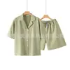 Conjunto Curto de Gaze 100% Algodão, Pijama Fresco de Manga Curta para Mulheres, Fino, de Alta Qualidade, Roupa de Casa de Verão 100% Algodão, Corte Amplo