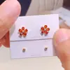 Set de Aretes de Flor de Circonita Roja de Cuatro Piezas, Pendientes de Plata 925 con Aguja de Moda y Lujo Accesible para Mujer, Aretes Pequeños y Exquisitos
