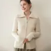 Suave y Amigable con la Piel Estilo Coreano Cremallera Doble Color Sólido Cardigan de Punto Cachemir Abrigo para Mujer Solapa Retro Moda Ropa de Abrigo
