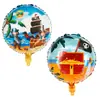 Globo redondo de película de aluminio de tiburón barco pirata de 18 pulgadas decoración de fiesta de cumpleaños pirata globo de papel de aluminio al por mayor