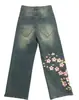 Calça Jeans Wide Leg Estampada Azul Estilo Nacional, Emagrecimento, Confortável, Calça Reta de Alta Qualidade Tendência Comprimento Total para Homens, Atacado do Fabricante
