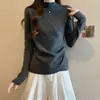 Suéter de Tricô com Gola Alta Meia-Manga para Mulheres Plus Size para Outono e Inverno, Suéter Base Emagrecedor para Meninas Plus Size