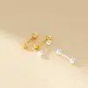 Brincos de Rosca Redondos Escovados em Prata de Lei S925 Nalan, Exquisitos, Simples, Modernos e Elegantes Brincos de Nicho M08112