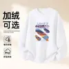 Sudadera de Algodón Pesado para Parejas, Corte Holgado, Cuello Redondo, Sin Capucha, Pulóver, Versátil, Cálida, Prenda Superior Estampada para Otoño e Invierno