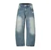 Rumeng Marca de moda retro al aire libre estilo japonés, jeans de pierna recta para hombre, colección de otoño, corte holgado, acabado lavado y desgastado, pantalones largos casuales de pierna ancha