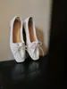 Bailarinas plisadas de piel de oveja con lazo y punta cuadrada para mujer, nuevo estilo 2026, zapatos pequeños de piel con cordones, planos casuales de punta baja