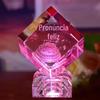 Artesanato de Cristal Bolo de Aniversário Cubo Mágico de Cristal Impressão Colorida Fixa Cristal Esculpido Internamente Quadrado Rosa