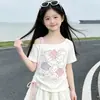 Conjunto de Verano Estilo Coreano para Niñas 2026 Nueva Moda Ropa Infantil Versión Coreana Conjunto Hombros Descubiertos Vestido Dulce para Niñas Verano