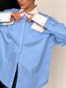Camisa Casual de Mujer con Color de Contraste Azul y Blanco 2026 Nuevo Estilo Primavera Solapa Francesa Camisa de Manga Larga de Algodón Puro para Mujer