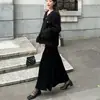Elegante vestido de veludo com mangas sino e amarração, vestido longo para mulheres, outono e inverno, vestido versátil de alta qualidade em linha A, transfronteiriço