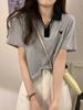 Playera Polo de Verano con Cuello en V Camiseta de Manga Corta para Mujer 2025 Nueva Holgada Casual Versátil Look Adelgazante Camiseta Top de Corazón
