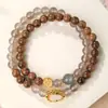 Pulseira Estilo Chinês de Sândalo Dourado Natural Contas de Transferência Cabaza Fulu Pulseira de Ágata Cinza 520 Joia de Presente para Casal Masculino