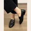 Versión de piel de vaca~zapatos de piel para mujer de tacón grueso estilo británico de piel genuina con hebilla, hechos a mano, planos retro y mocasines para ir al trabajo