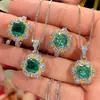 2026 Zhuang Sheng Sheng Jewelry Copper Base Gold-Plated Simulated Emerald Open Ring and Pendant Set, Main Stone 8*8