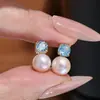 Acessórios DIY Brincos Studs Flor Rosa de Prata Esterlina S925 com Diamante e Pérola Brincos Princesa Montagens de Prata com Diamante Azul e Diamante Roxo