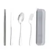 Amazon Transfronterizo Juego de Cubiertos de Acero Inoxidable Cuchara y Palillos Juego de Cuatro Piezas Juego de Cubiertos Portátil Cuchillo y Tenedor Acero Inoxidable 410