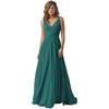 Vestido Feminino Amazon Ombro Decote V Chiffon Alça Madrinha Longo A-Bainha Saia Plissada Vestido Formal de Noite