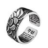 Anillo de plata tailandesa S999 pura Corazón de Loto Sutra del Corazón anillo abierto vintage para hombre joyería de loto de moda anillo ancho