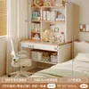 Pequena escrivaninha de apartamento com estante integrada, mesa de 80 cm, escrivaninha para computador, adequada para quartos de meninas, uso doméstico, e pode ser colocada contra uma parede como uma mesa estreita