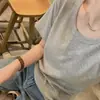 Camiseta Cinza Alta Elasticidade Feminina Primavera e Verão Simples Versátil Top para o Dia a Dia Manga Curta Elástica Casual Cor Sólida Camiseta Feminina