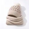 Nuevo Conjunto de Bufanda Retorcida Gorro de Punto Otoño Invierno Adulto Sombrero de Lana Cálido de Invierno Protección para los Oídos Sombrero Integrado con Bufanda