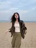 Camisa a cuadros estilo retro americano Fan Zhiqiao para mujer, talla petite, prenda exterior casual, chaqueta holgada y elegante de manga larga