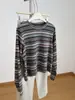 Camiseta Manga Longa Listrada Cinza Cor Contrastante Retrô Preguiçosa Feminina 2026 Outono Solta Emagrecedora Casual Curta Camada Base
