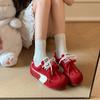 Zapatos de Mujer de Piel Genuina 2025 Primavera Nuevos Combinación de Colores Retro Aumento Interno Zapatos de Entrenamiento Moral con Cordones Zapatillas Deportivas Versátiles Casuales