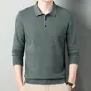 Suéter de Punto de Lana de Alta Gama para Hombre, Otoño, Cuello Solapa, Manga Larga, Color Sólido, Suéter Básico Simple para Hombres de Mediana Edad