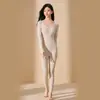 Roupa íntima de aquecimento sem marcação de grafeno para mulheres, camada base de inverno com veludo plus, calças de aquecimento de cintura alta, conjunto de roupas e calças de outono