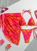 Traje de baño de dos piezas para mujer estilo europeo y americano con diseño de corbata, Bikini estampado para vacaciones y playa, Bikini estampado sexy