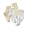 Calcetines de Malla Transpirables Finos Color Amarillo Crema Estilo Ins con Lazo de Gato para Mujer, Calcetines Dulces para Estudiante