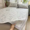 Esterilla refrigerante de polietileno PE Clase A, esterilla de seda helada de verano, esterilla suave jacquard plana para aire acondicionado, sábana bajera antideslizante con correas 3