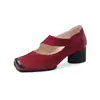 Zapatos Mary Jane Lavados en Color de Cuero Genuino para Mujer, Zapatos de Tacón Grueso de una Sola Hebilla, Nuevo Estilo de Principios de Primavera, Puntera Cuadrada de Piel de Vaca, Zapatos de una Hebilla de Boca Baja para Mujer