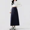 Falda casual gris con cordón para mujer, primavera y otoño, de cintura alta, corte recto, con caída, abertura trasera, falda larga de línea A, transfronteriza