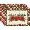Bandeira de Mesa de Natal Transfronteiriça Jogo Americano Estampa de Poinsétia Pinheiro Toalha de Mesa para Restaurante Bandeira de Mesa Redonda Jogo Americano